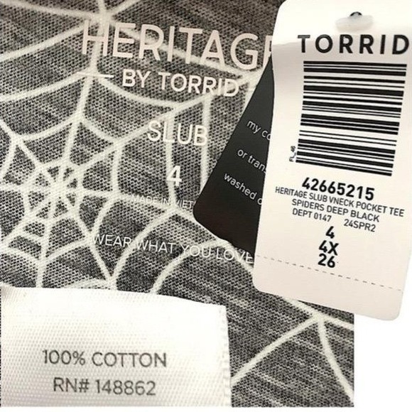 TORRID Spider Web Print Heritage Slub V-Neck Cotton Tee NWT Size 4X - Picture 8 of 8
